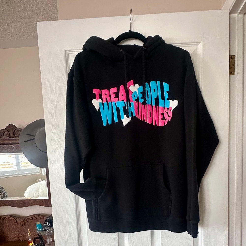 Harry Styles Treat People With Kindness Blue Puff Ink Hoodie Size L
